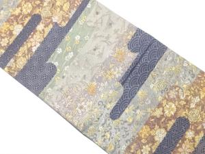 ヱ霞に青海波・花唐草模様織り出し　袋帯